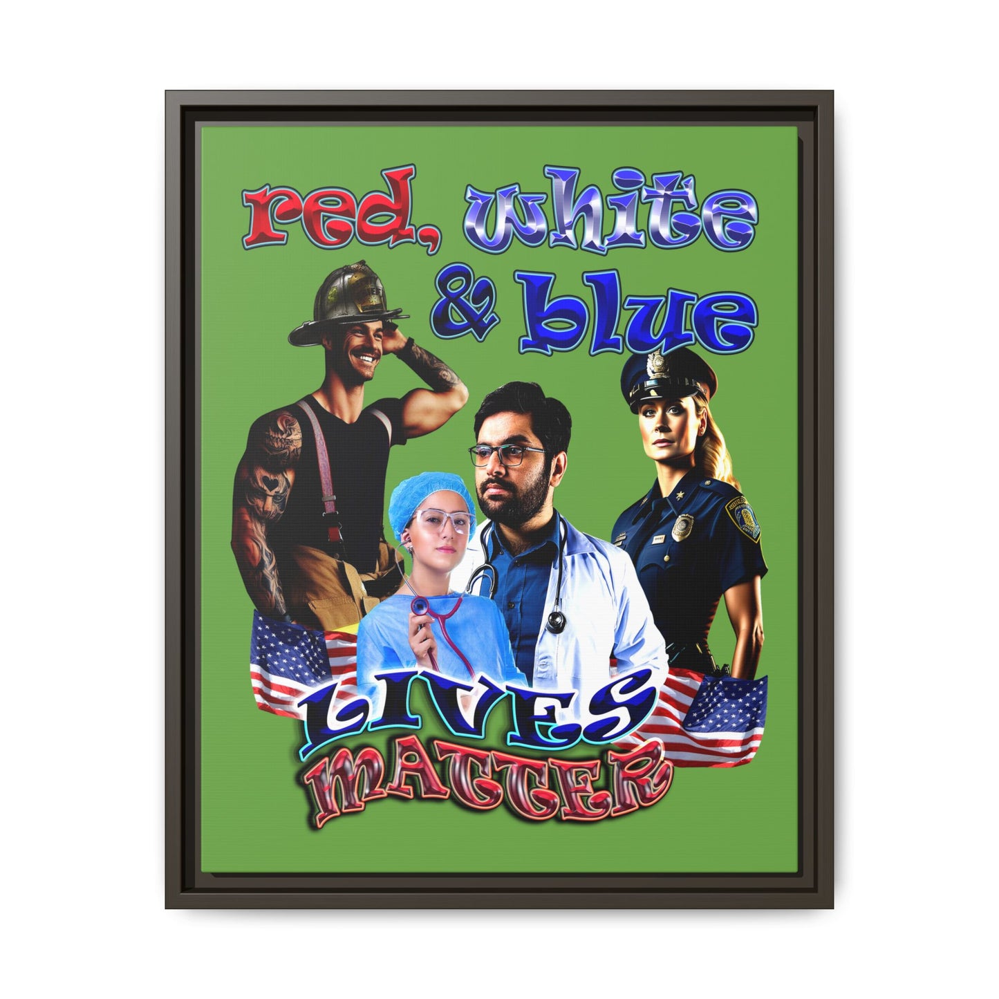 rw&b lives matter - framed canvas art (green)