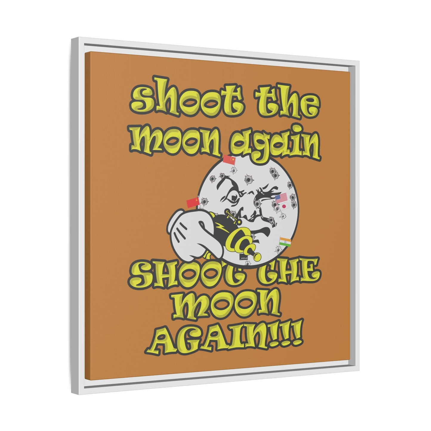 shoot the moon again - framed canvas art (light brown)