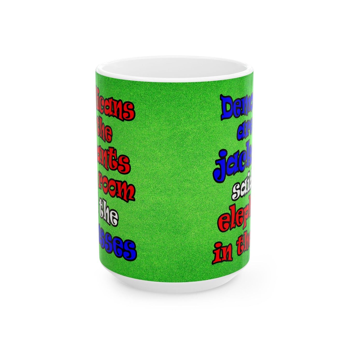 donkeys and elephants - White Mug (green turf)