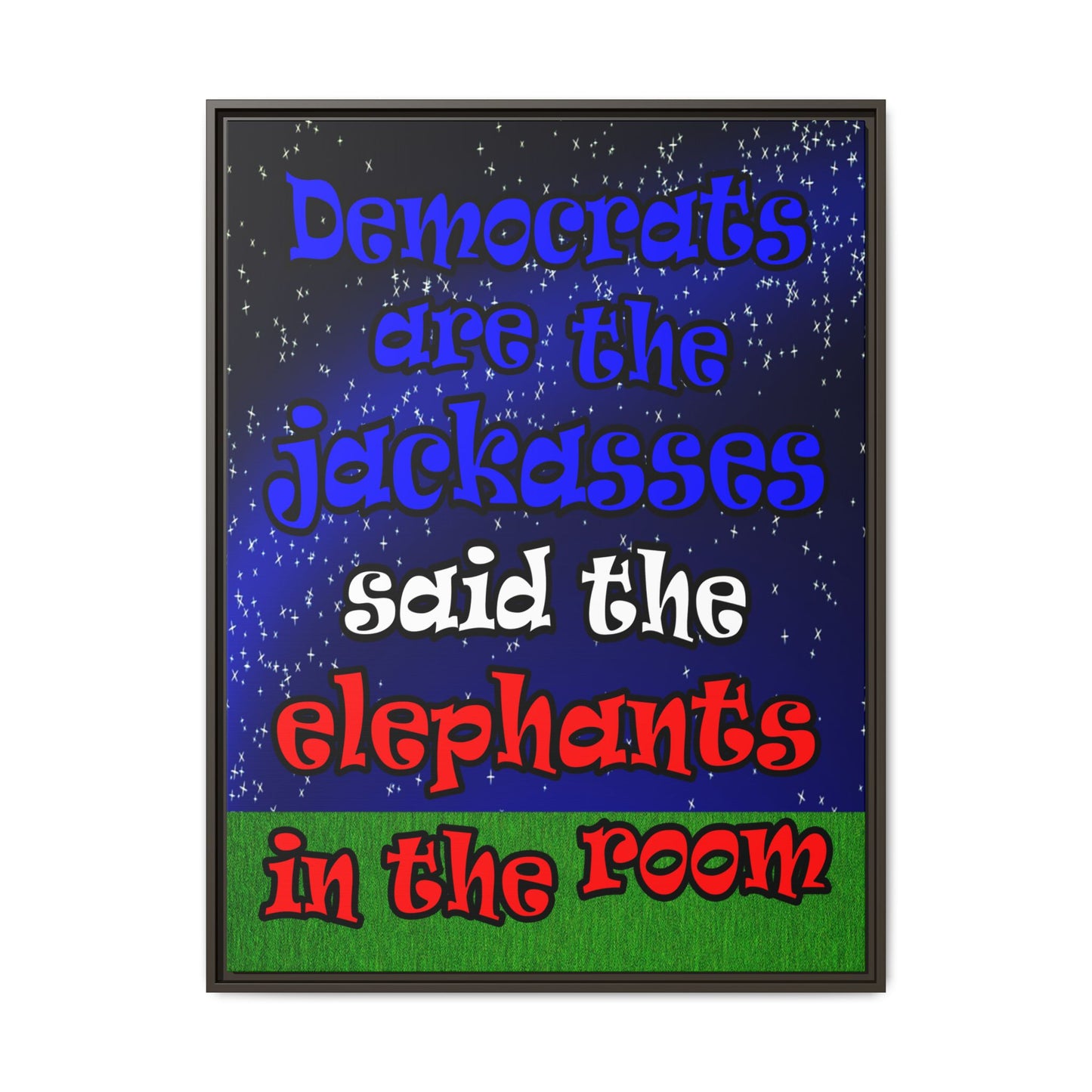 donkeys and elephants - framed canvas art ('snoops' background)