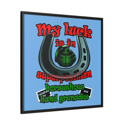 my luck - framed canvas art (light blue)