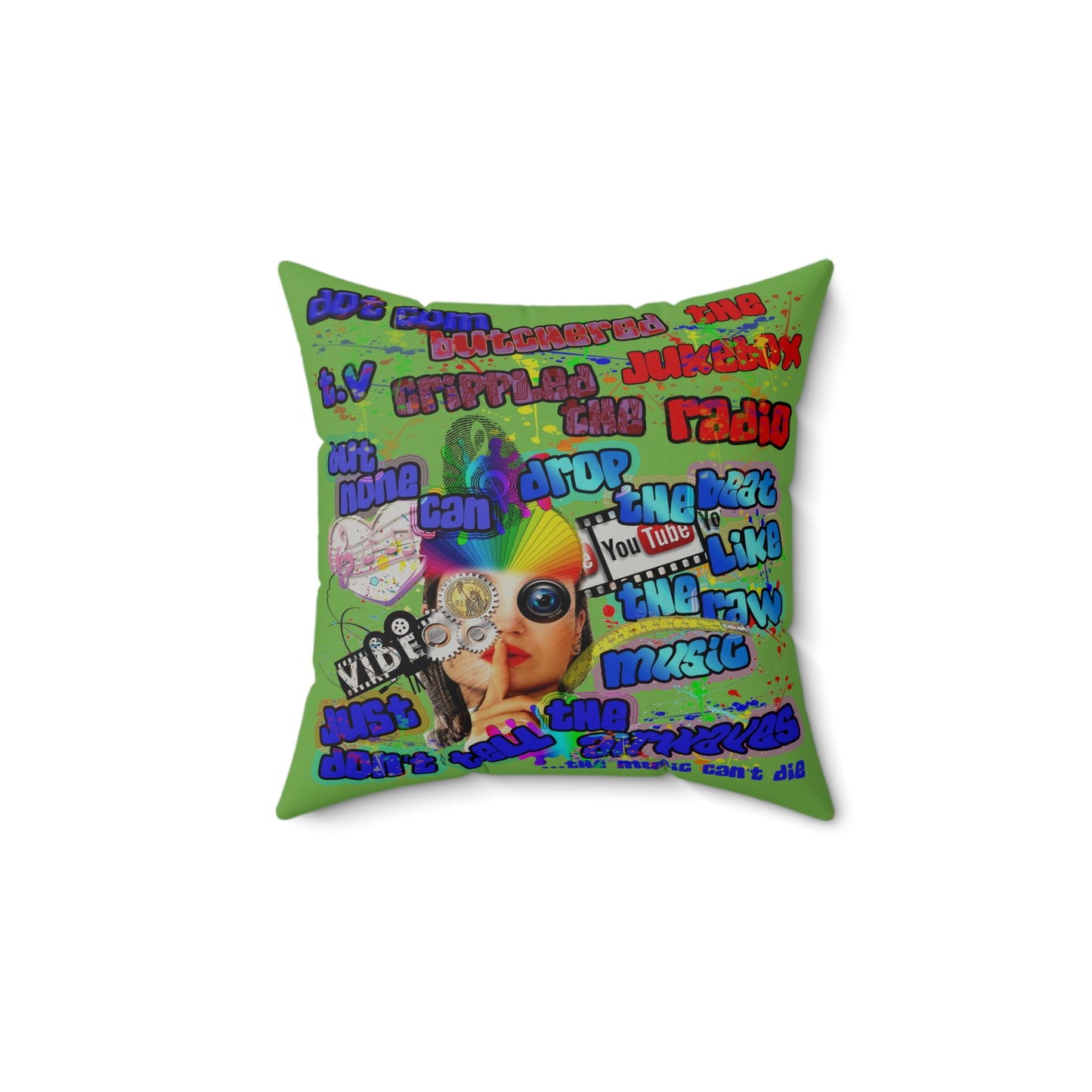 drop the beat - Faux Suede Square Pillow - (green)