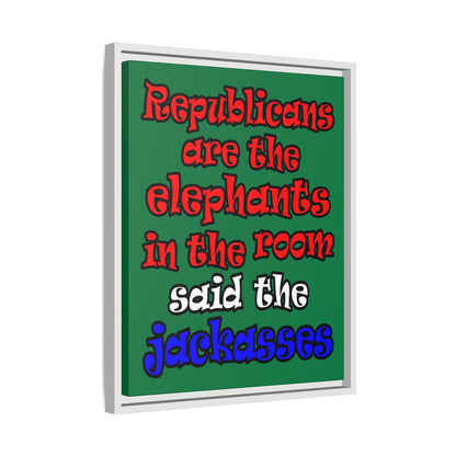 donkeys and elephants - framed canvas art (dark green)