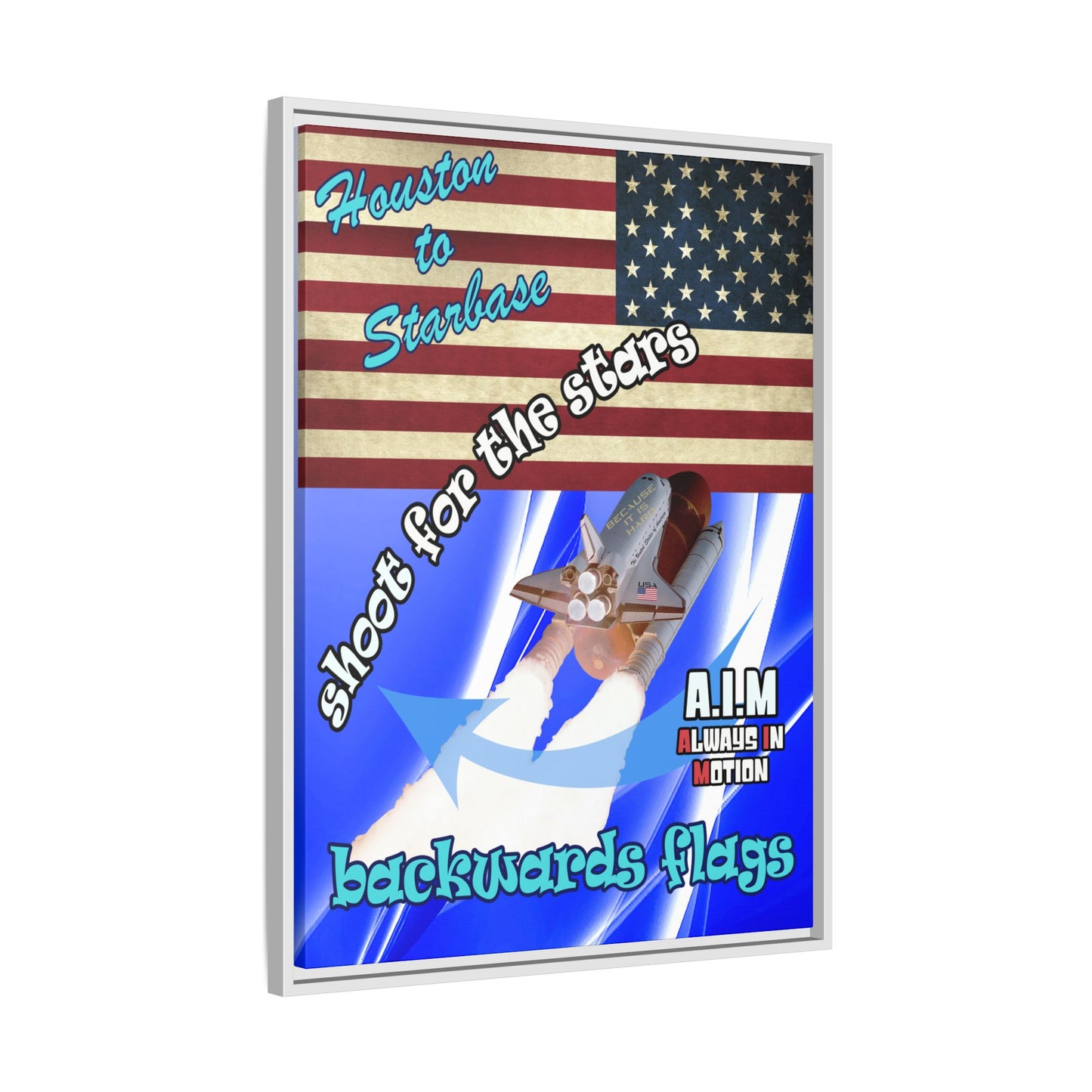 shoot for the stars - framed canvas art (blue-white wave)