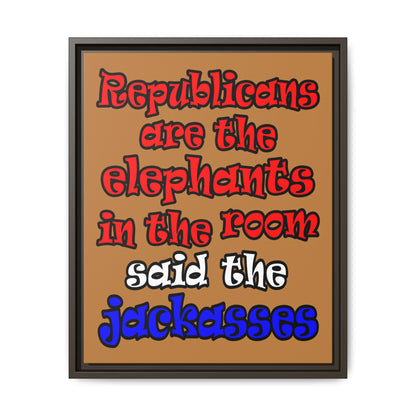donkeys and elephants - framed canvas art (light brown)