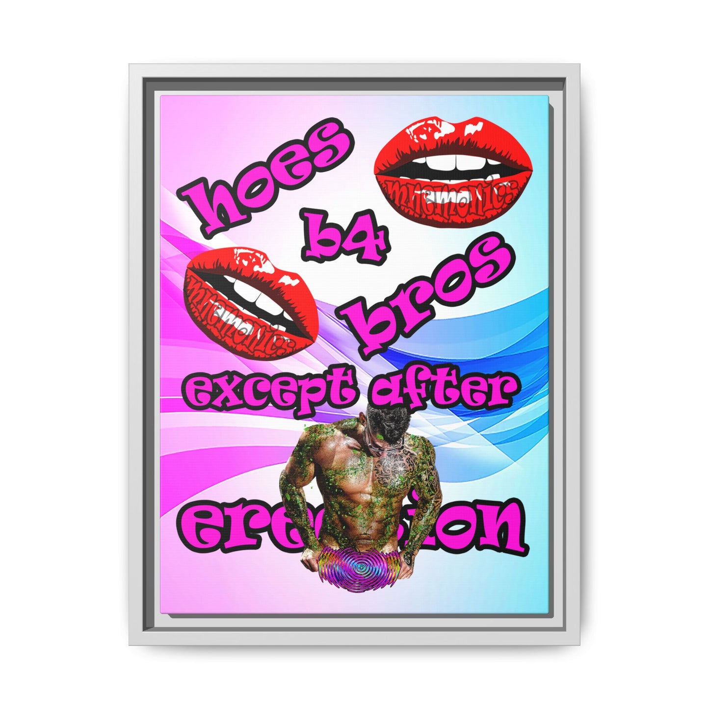 hoes b4 bros - framed canvas art (light blue-pink wave)
