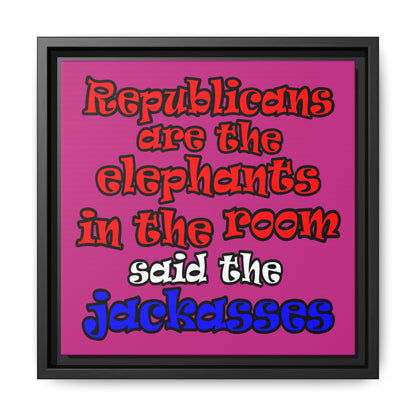 donkeys and elephants - framed canvas art (pink)