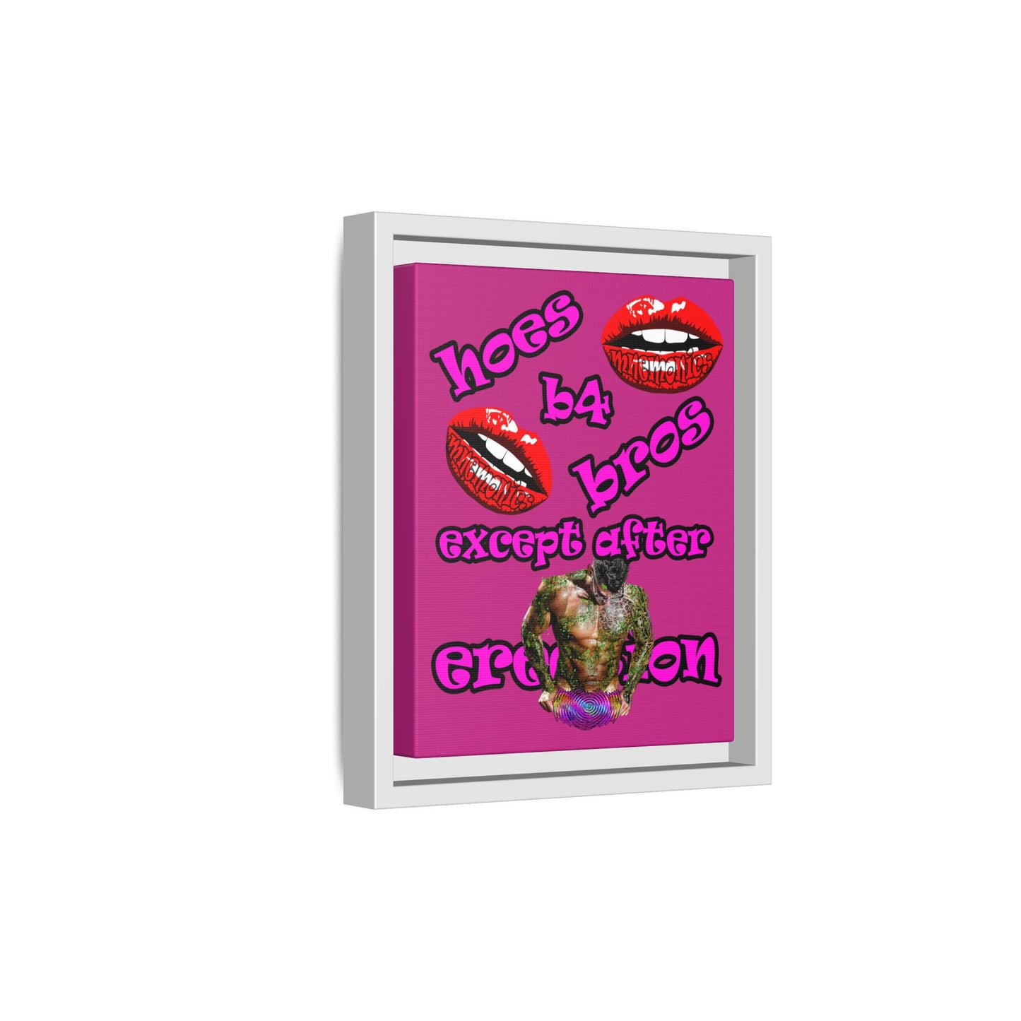 hoes b4 bros - framed canvas art (pink)