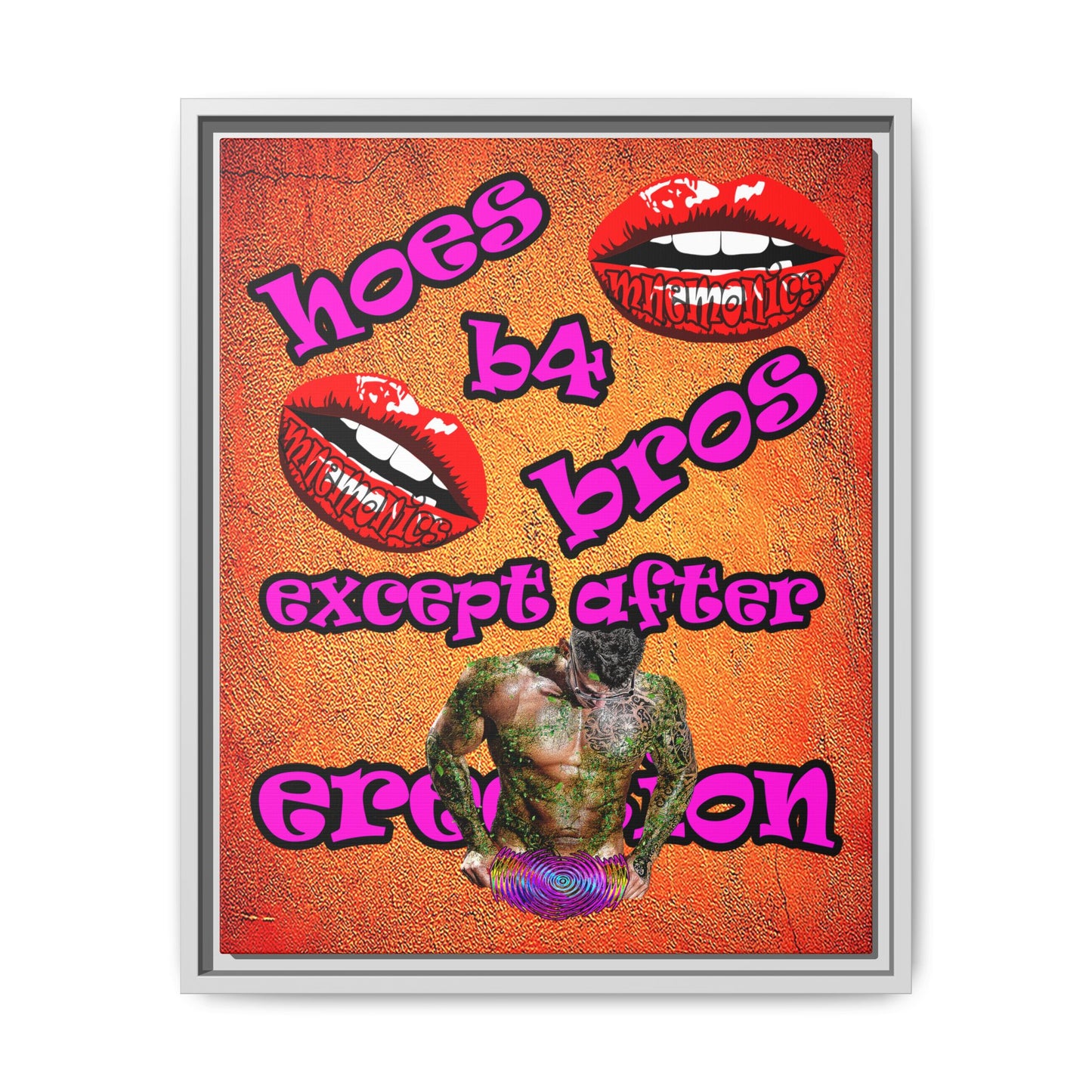 hoes b4 bros - framed canvas art (burnt orange)