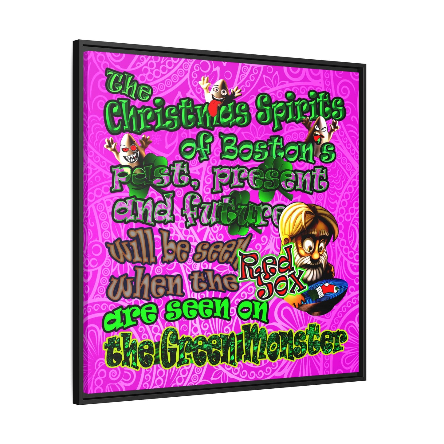 christmas spirits of boston - framed canvas art (pink swirl)