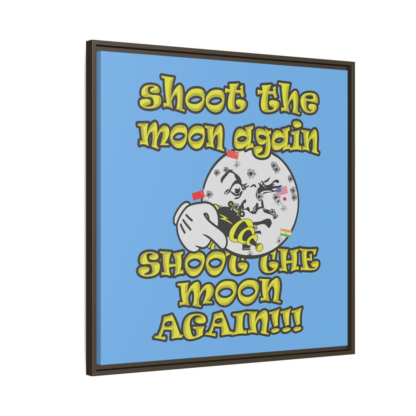 shoot the moon again - framed canvas art (light blue)