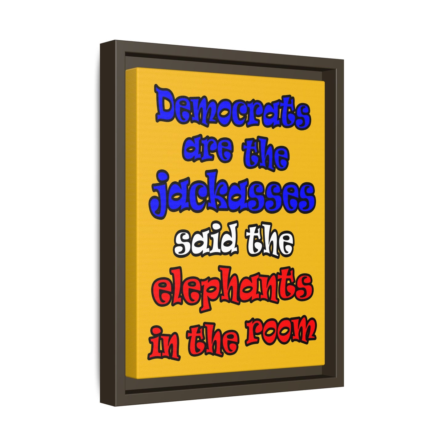 donkeys and elephants - framed canvas art (yellow)