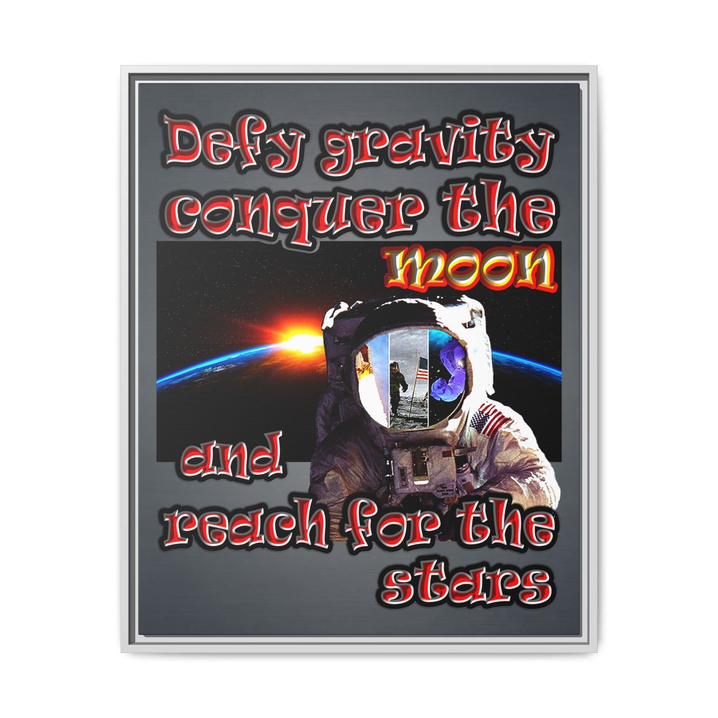 defy conquer reach - framed canvas art (grey-light grey)