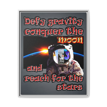 defy conquer reach - framed canvas art (grey-light grey)