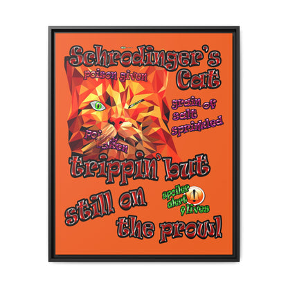 schrodinger's cat - framed canvas art (orange)