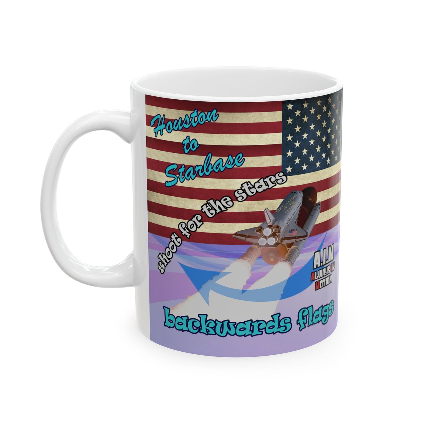 shoot for the stars - White Mug (light blue-pink wave)