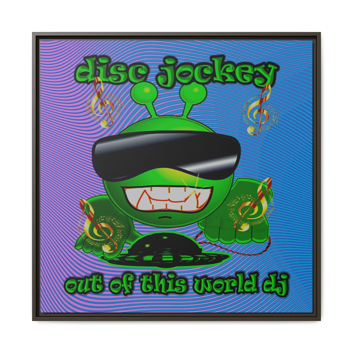 disc jockey - framed canvas art (light blue-purple wave)