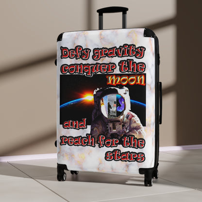 defy conquer reach - Suitcase (white marble)