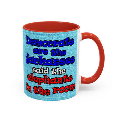 donkeys and elephants - Accent Mug (faded blue)