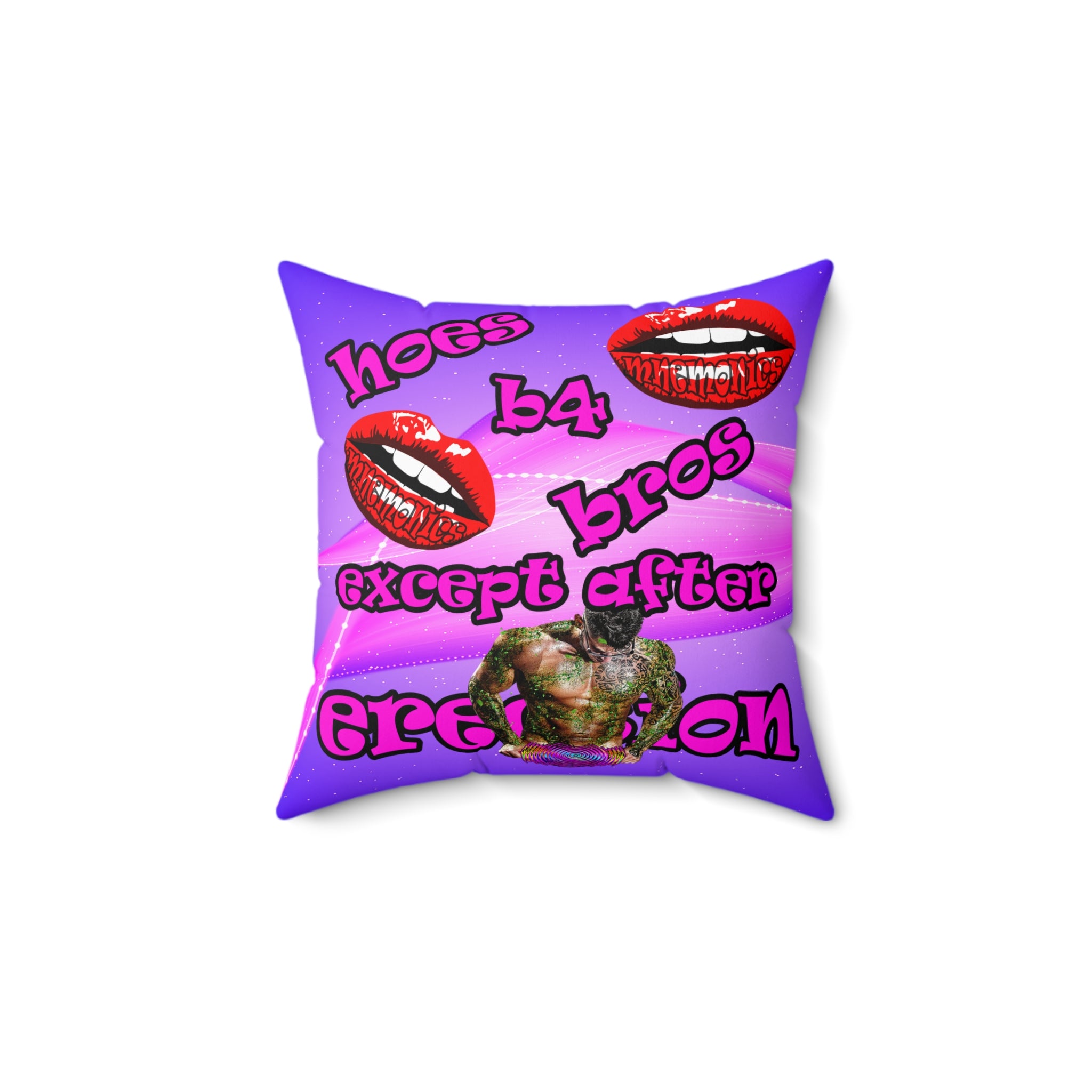 hoes b4 bros - Spun Polyester Square Pillow - (purple-pink wave)