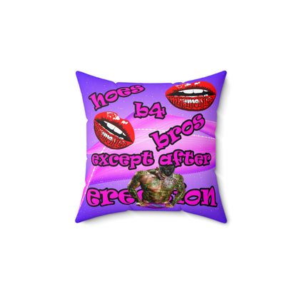 hoes b4 bros - Spun Polyester Square Pillow - (purple-pink wave)