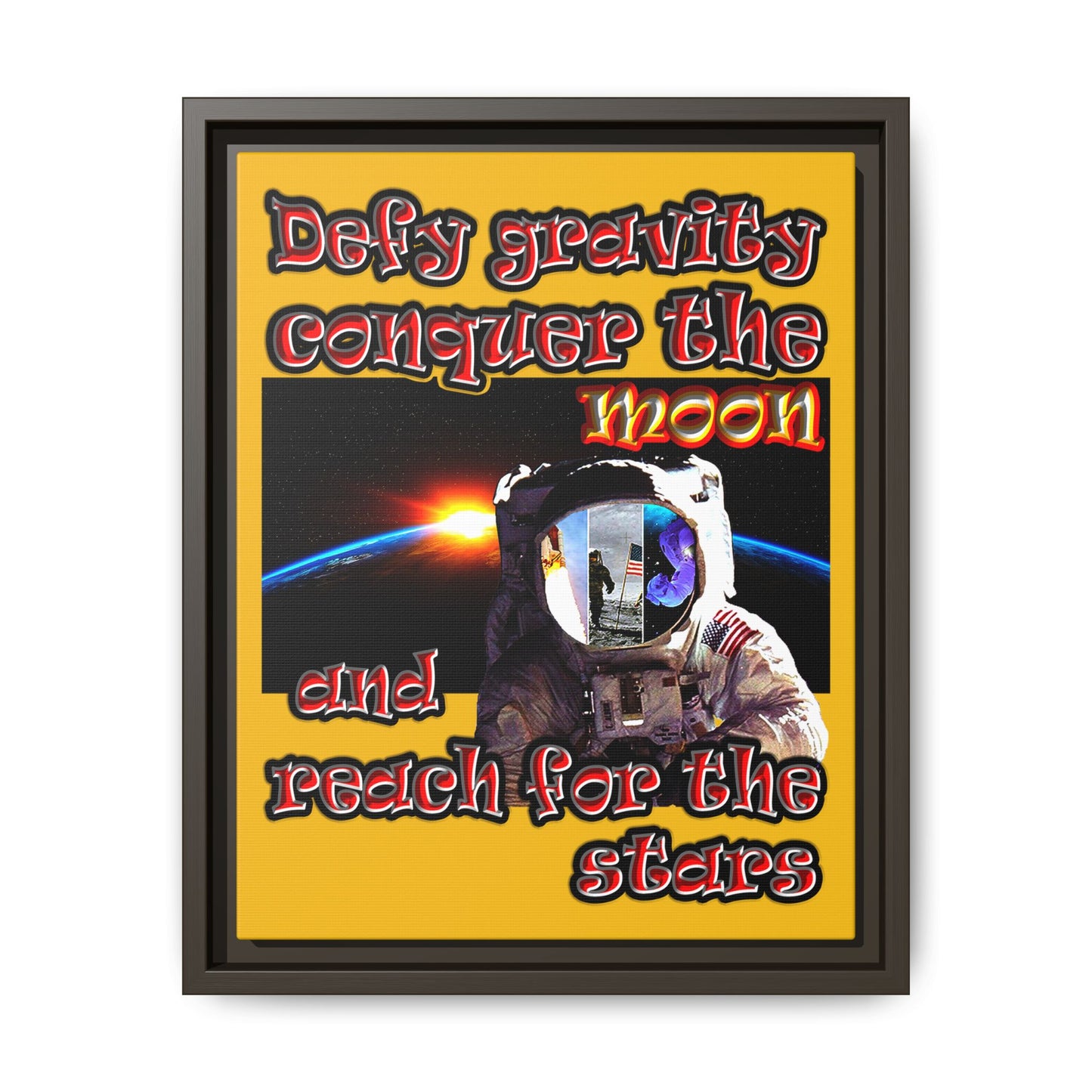 defy conquer reach - framed canvas art (yellow)