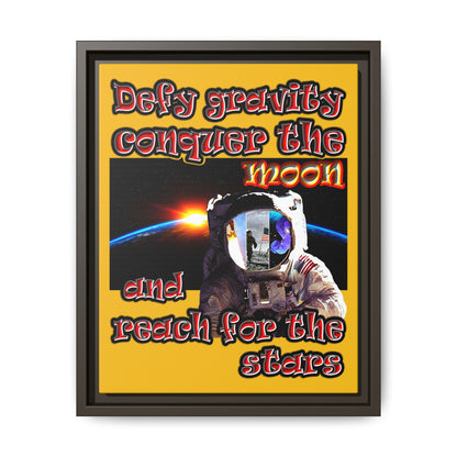 defy conquer reach - framed canvas art (yellow)