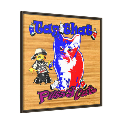 tag that - framed canvas art (butterscotch wood finish)