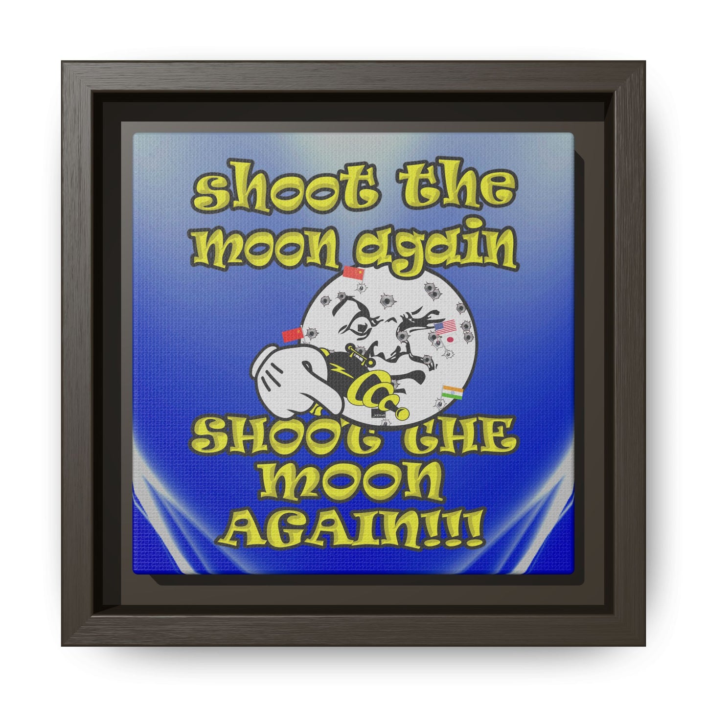 shoot the moon again - framed canvas art (blue-white wave)