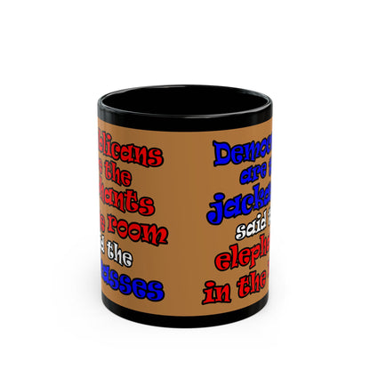 donkeys and elephants - Black Mug (light brown)