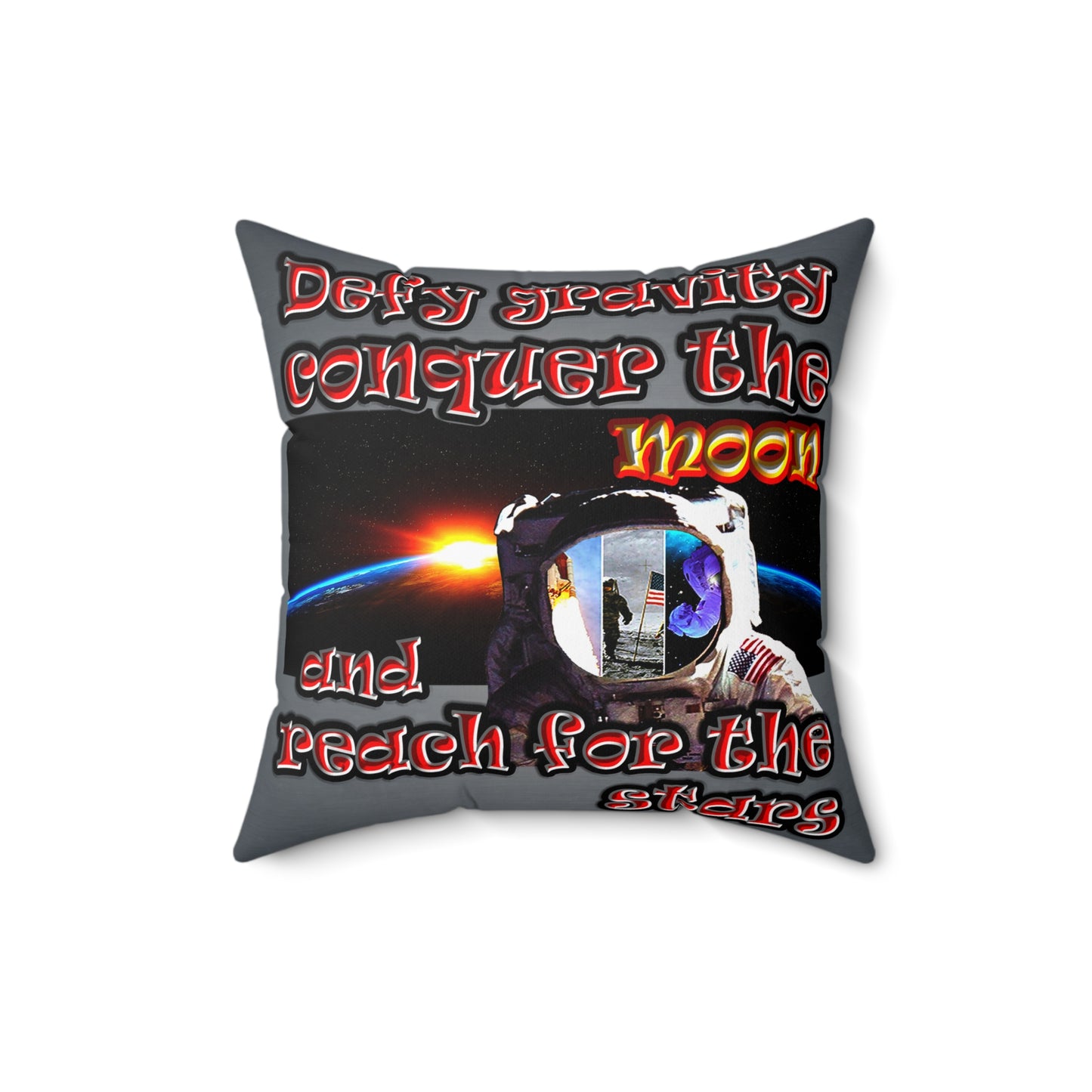 defy conquer reach - Spun Polyester Square Pillow - (grey-light grey)