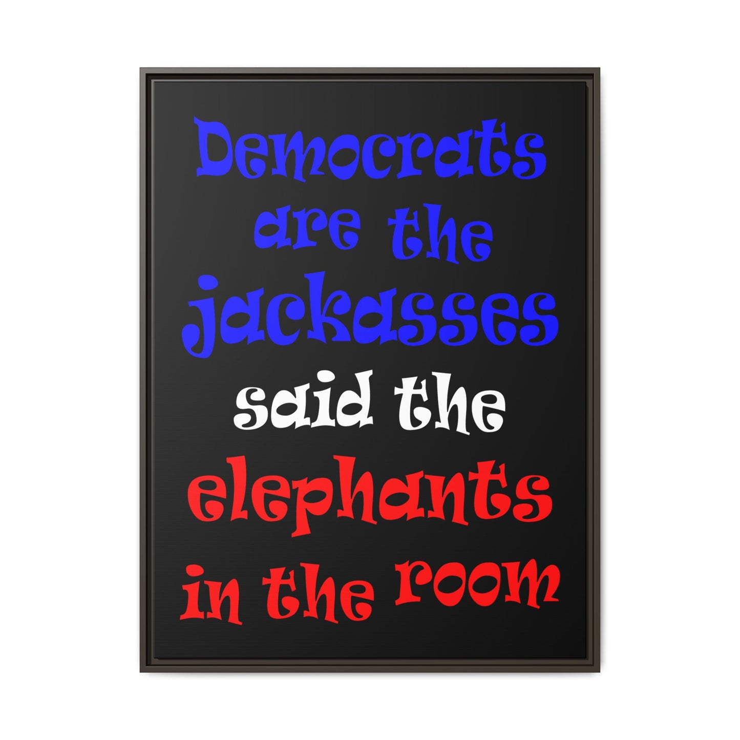 donkeys and elephants - framed canvas art (black)