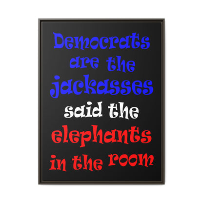 donkeys and elephants - framed canvas art (black)