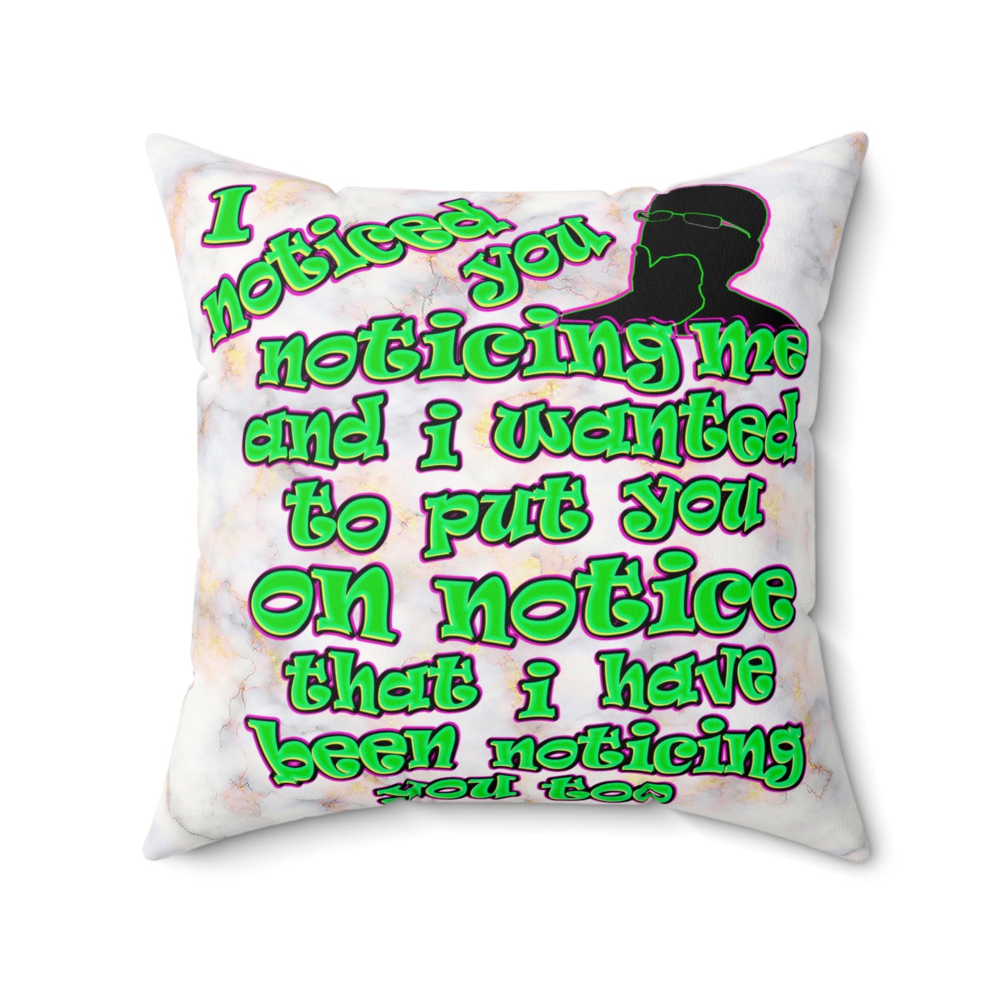 noticed you noticing - Faux Suede Square Pillow - (white marble)