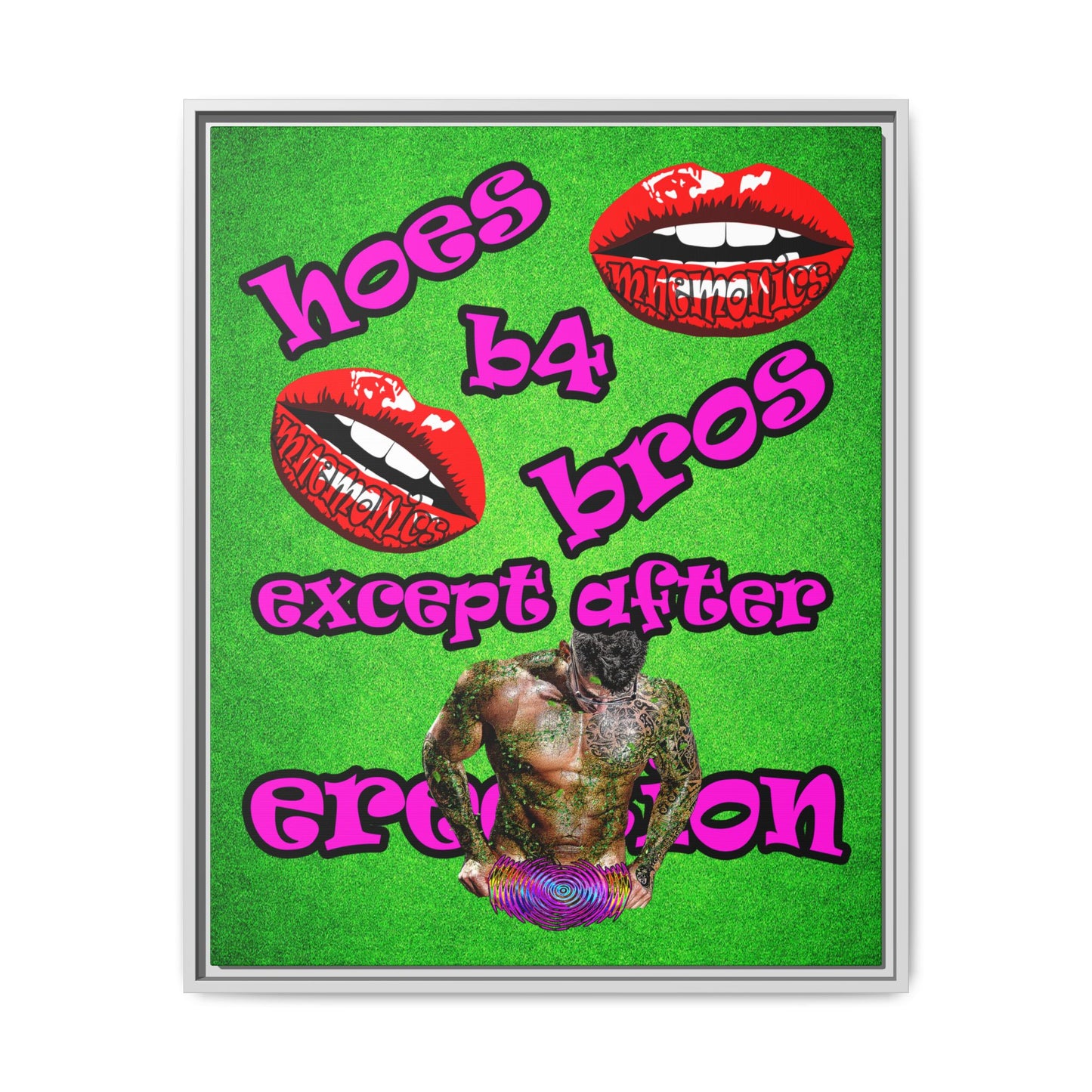 hoes b4 bros - framed canvas art (green turf)
