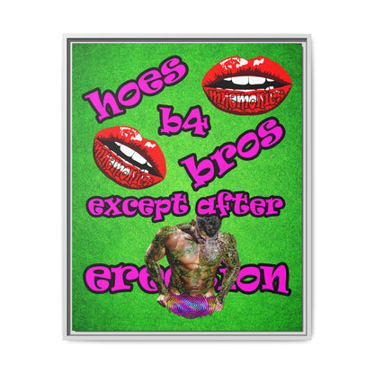 hoes b4 bros - framed canvas art (green turf)