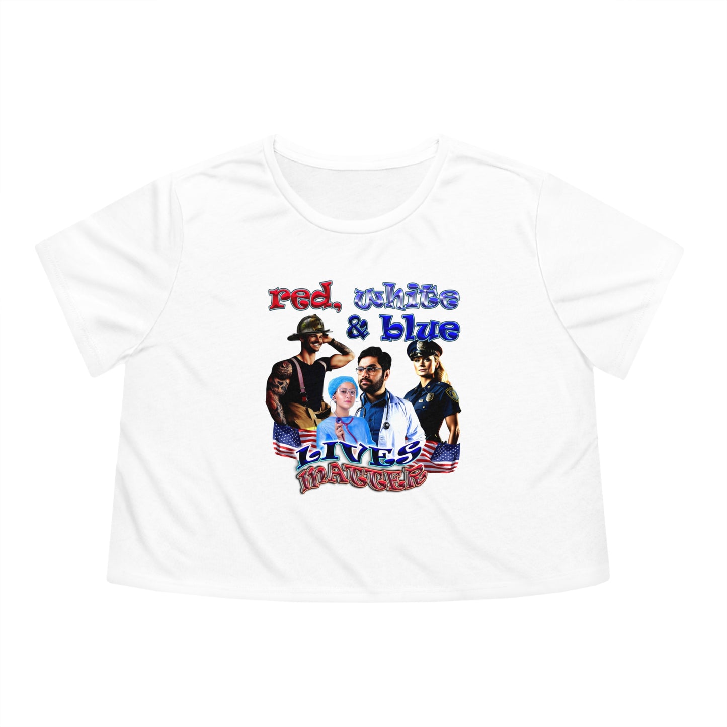 rw&b lives matter - Women's Flowy Cropped Tee
