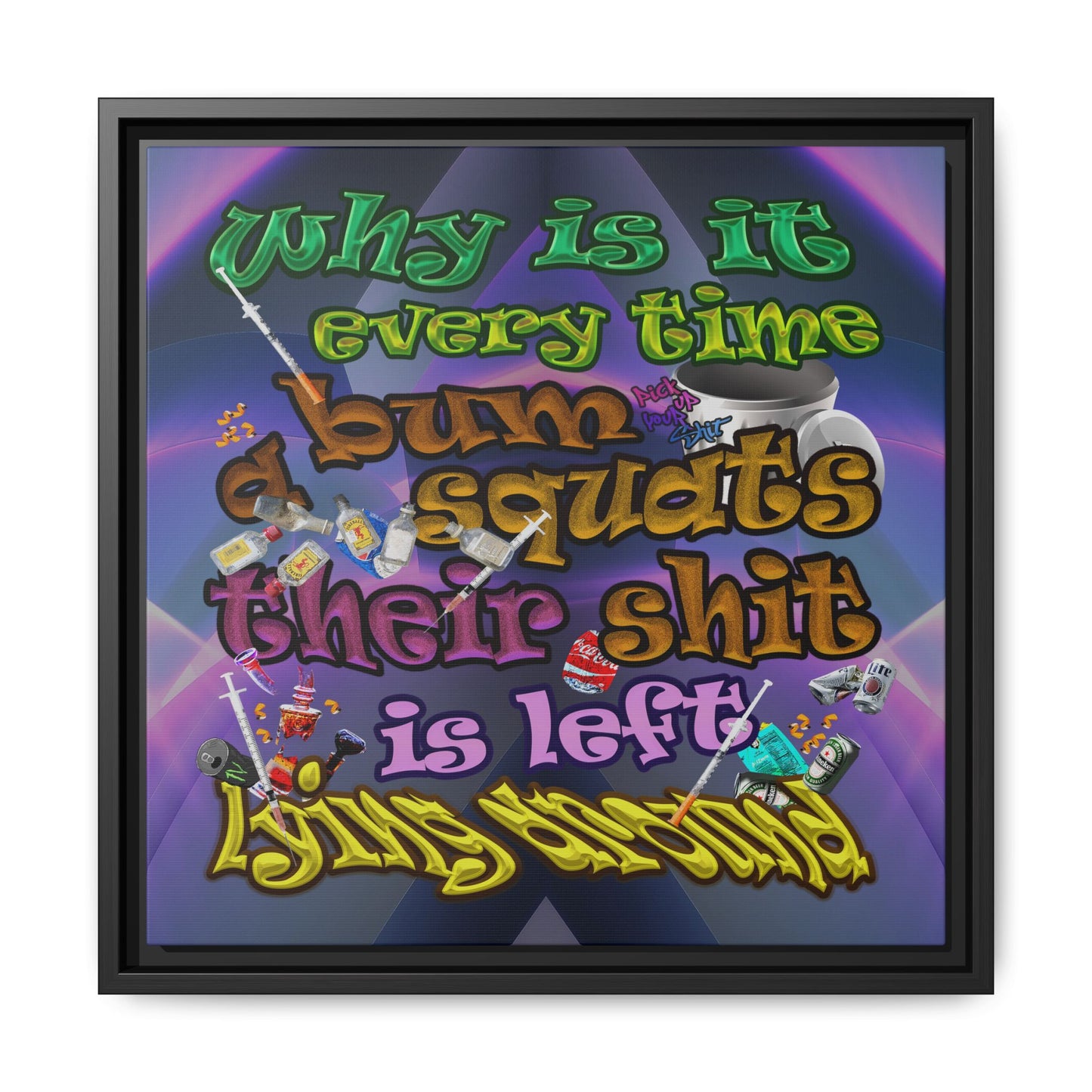 the bum's shit - framed canvas art (grey-pink wave)
