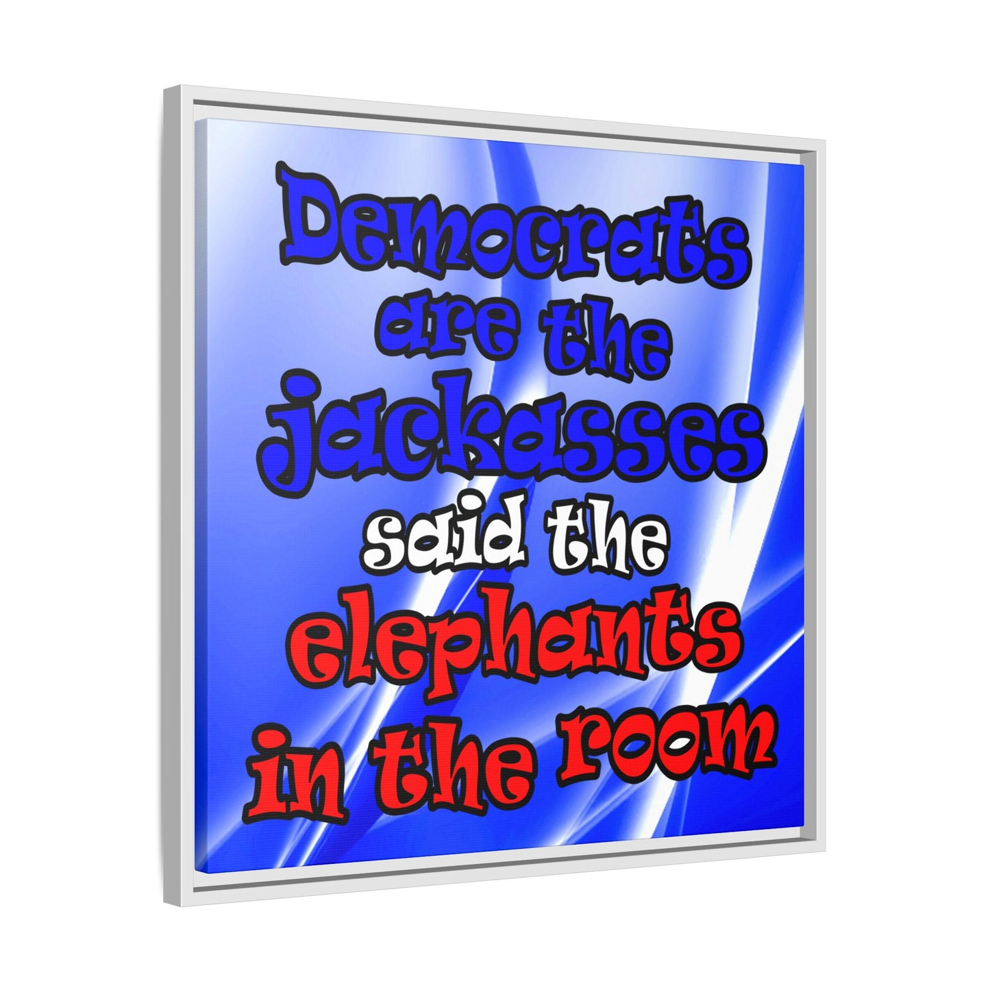 donkeys and elephants - framed canvas art (blue-white wave)