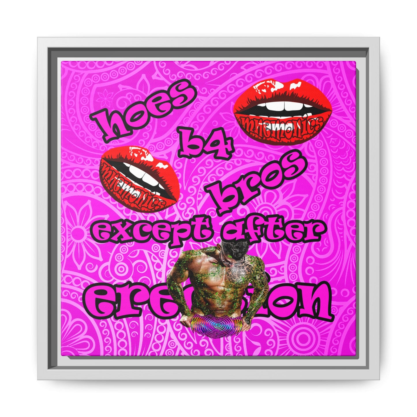 hoes b4 bros - framed canvas art (pink swirl)