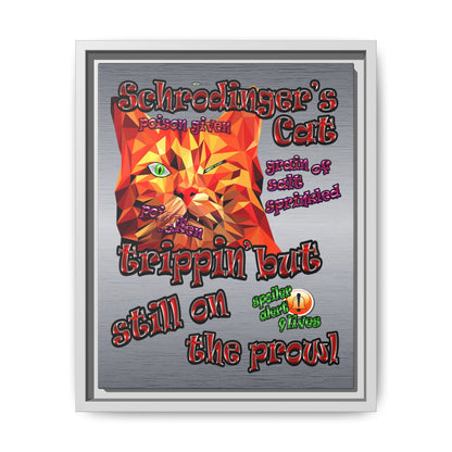 schrodinger's cat - framed canvas art (brushed nickel)