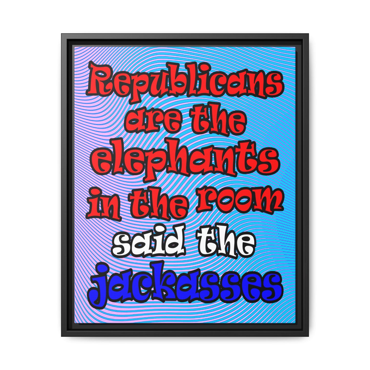 donkeys and elephants - framed canvas art (light blue-purple wave)