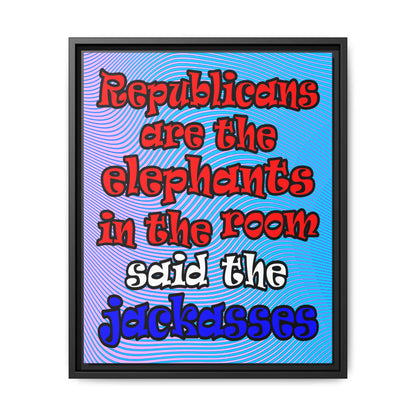 donkeys and elephants - framed canvas art (light blue-purple wave)