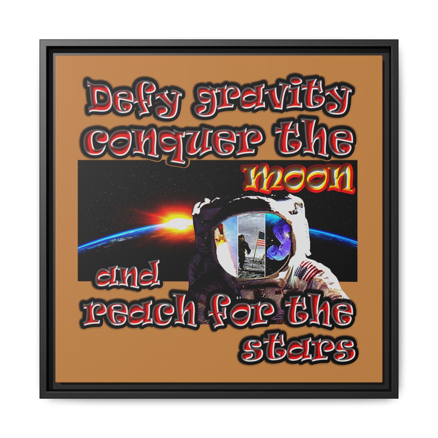 defy conquer reach - framed canvas art (light brown)