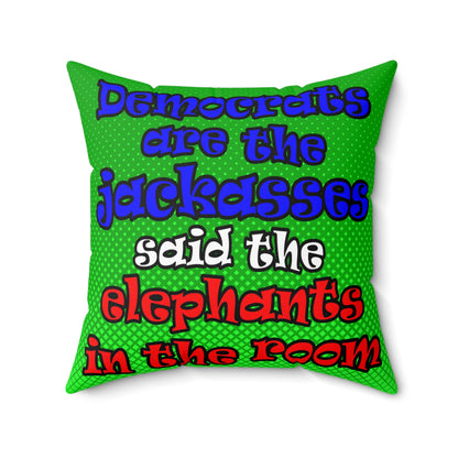 donkeys and elephants - Spun Polyester Square Pillow - (logo green)
