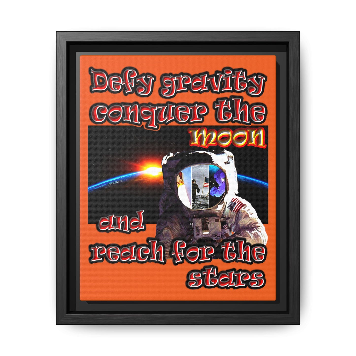 defy conquer reach - framed canvas art (orange)