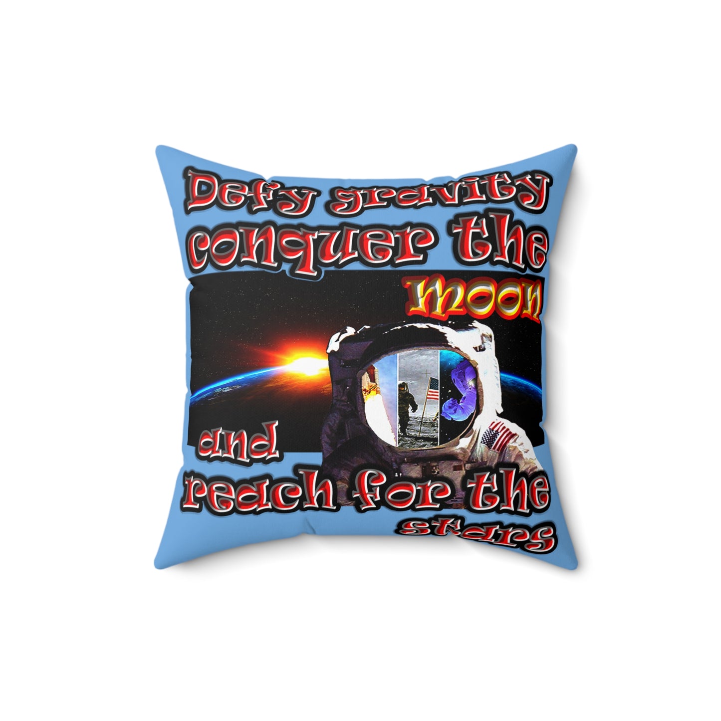defy conquer reach - Spun Polyester Square Pillow - (light blue)