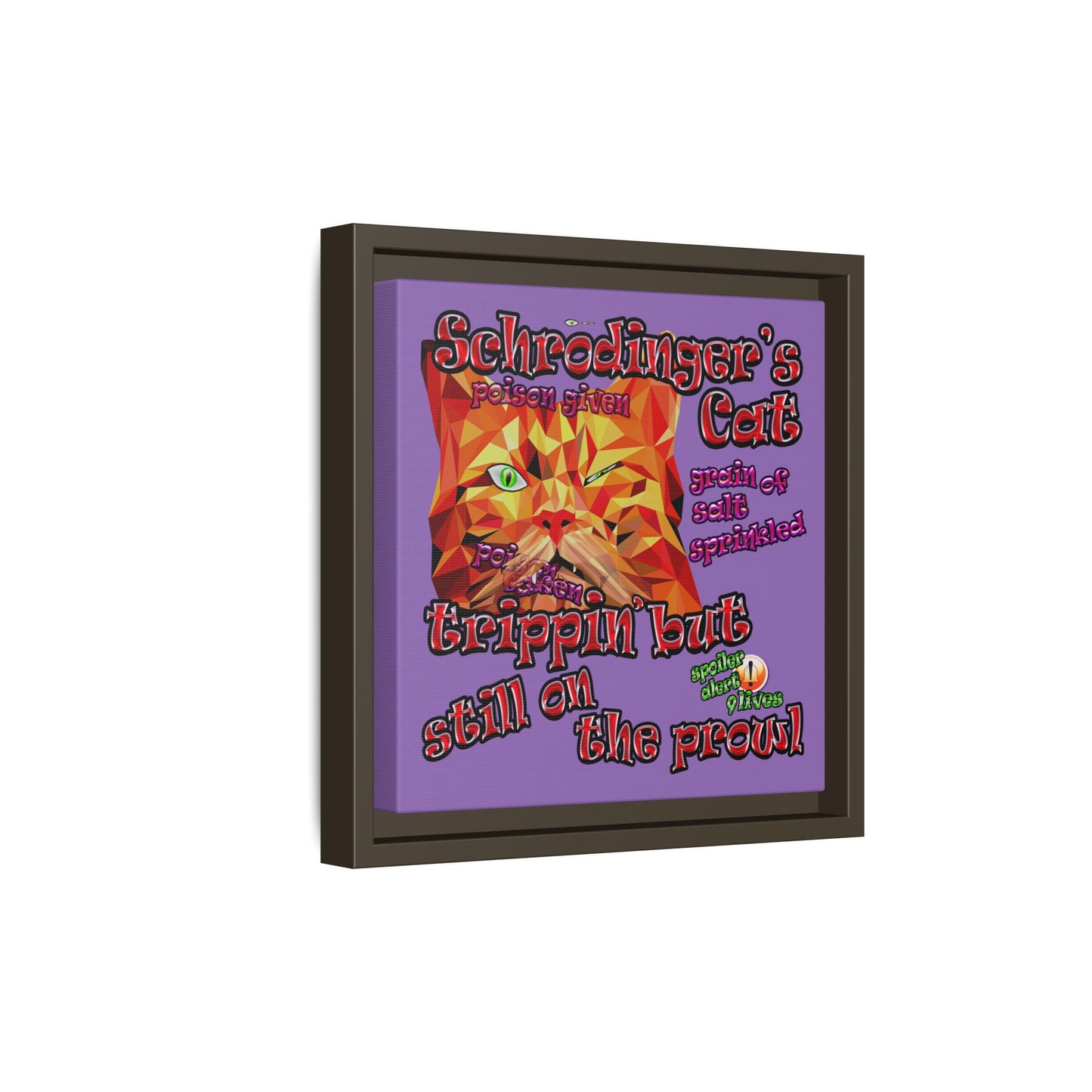 schrodinger's cat - framed canvas art (light purple)