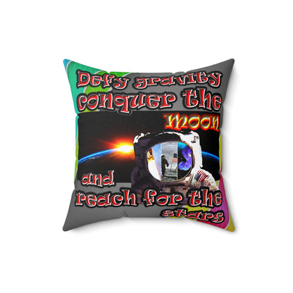 defy conquer reach - Spun Polyester Square Pillow - (rainbow split)