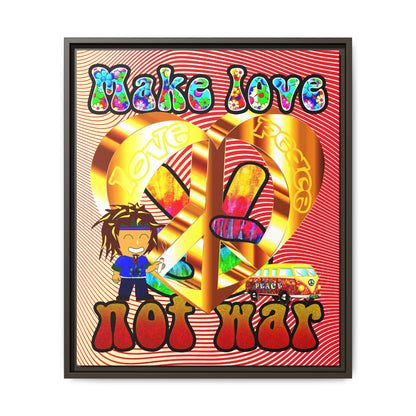 love peace - framed canvas art (yellow-orange wave)